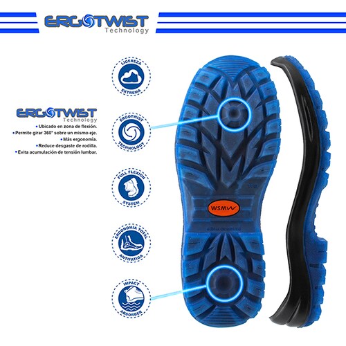 Zapato de Seguridad WSM, Ergonómico y muy ligero. Con Casquillo de Policarbonato. Bota de trabajo. Es un calzado Industrial inyectado directo al corte dieléctrico y antiderrapante. Est. 2958-MI
