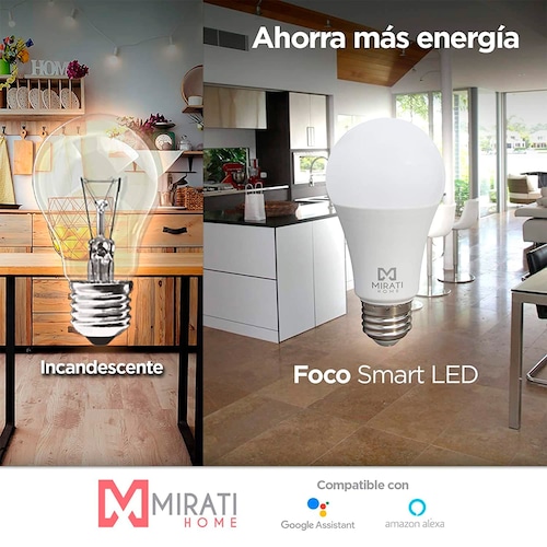 3 Pack - Foco Smart LED de 10 W, Mirati Home MFW1, Luz Blanca, compatible con Alexa y Google Assistant