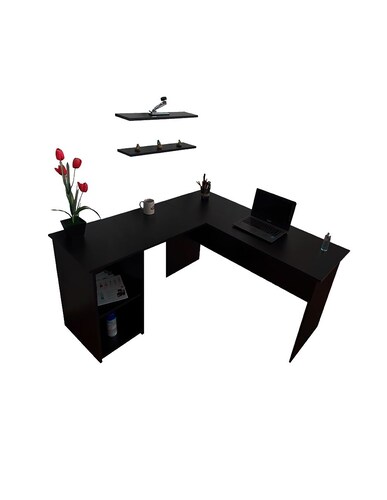 Escritorio En L Minimalista Para Home Office Con Repisas