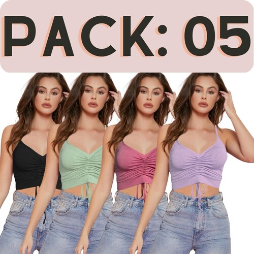 Pack de 4 Blusas Mujer Tops Jareta Croptop Dama Canalé Mayoreo