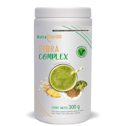 Nutrasien100. Fibra natural en Polvo Beneficia Salud Digestiva Regula Intestino Fortalece microbiota Sin Azúcar 20 porciones Fibra complex Sabor PIña