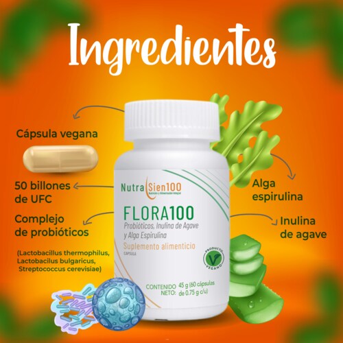 PROBIÓTICOS 50 Billones y PREBIÓTICOS con fibra natural. Salud digestiva. Nutrasien100. 60 caps. 