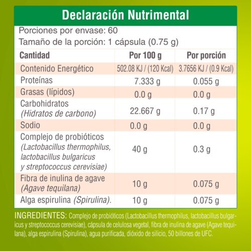 PROBIÓTICOS 50 Billones y PREBIÓTICOS con fibra natural. Salud digestiva. Nutrasien100. 60 caps. 