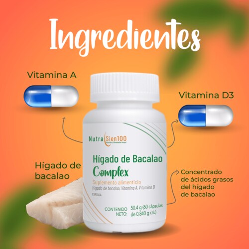Hígado de Bacalao en cápsulas Omega 3 calidad premium Vitamina D y A 60Caps
