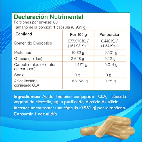 Nutrasien100 CLA cápsulas 600mg de Ácido Linoleico Conjugado Termogénico Keto Pre-entreno Vegano 60Caps