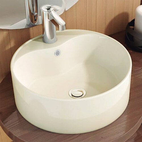 Lavabo de Cerámica Beige redondo de sobreponer