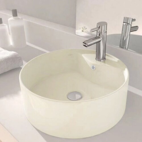 Lavabo de Cerámica Beige redondo de sobreponer