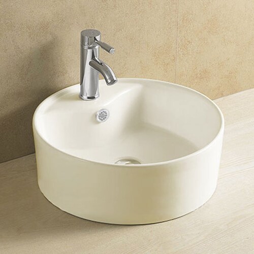 Lavabo de Cerámica Beige redondo de sobreponer