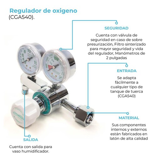 Regulador De Oxígeno Premium, para entrada CGA540, Companion..