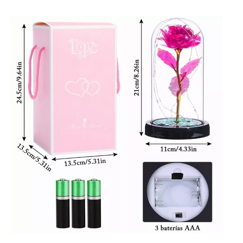 Flor Rosa Roja Eterna Led Luz Vidrio Botella Ideal Para Regalo Amor