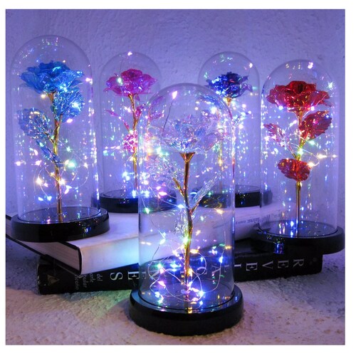 Flor Rosa Blanca Eterna Led Luz Vidrio Botella Ideal Para Regalo Amor