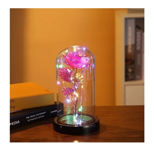 Flor Rosa Eterna Led Luz Vidrio Botella Ideal Para Regalo Amor
