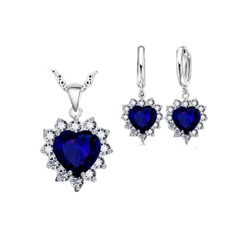 Set de Joyería Baño de Plata Esterlina 925 Piedra Zirconia Diseño de Corazón 
