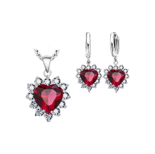 Set de Joyería Baño de Plata Esterlina 925 Piedra Zirconia Diseño de Corazón 