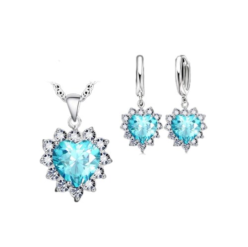 Set de Joyería Baño de Plata Esterlina 925 Piedra Zirconia Diseño de Corazón 