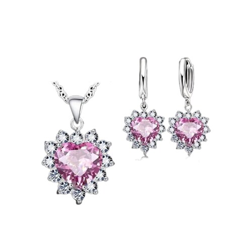 Set de Joyería Baño de Plata Esterlina 925 Piedra Zirconia Diseño de Corazón 