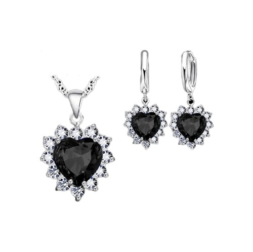 Set de Joyería Baño de Plata Esterlina 925 Piedra Zirconia Diseño de Corazón 