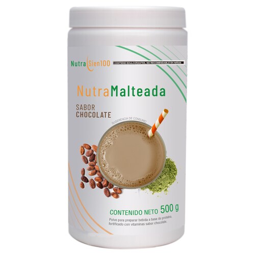 Polvo para preparar Malteada de proteína sabor Chocolate. Sin grasa Sin azúcar 15 g proteína por porción. Fácil y rápida preparación. 500g 17 porciones.