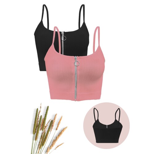 Pack de 2 Crop Top Dama Blusa Bralette Ombliguera De Cierre 