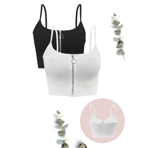 Pack de 2 Crop Top Dama Blusa Bralette Ombliguera De Cierre 