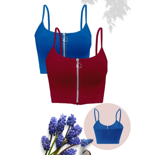 Pack de 2 Crop Top Dama Blusa Bralette Ombliguera De Cierre 