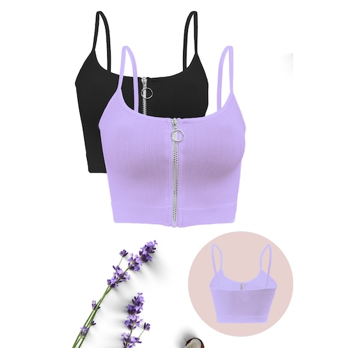 Pack de 2 Crop Top Dama Blusa Bralette Ombliguera De Cierre 