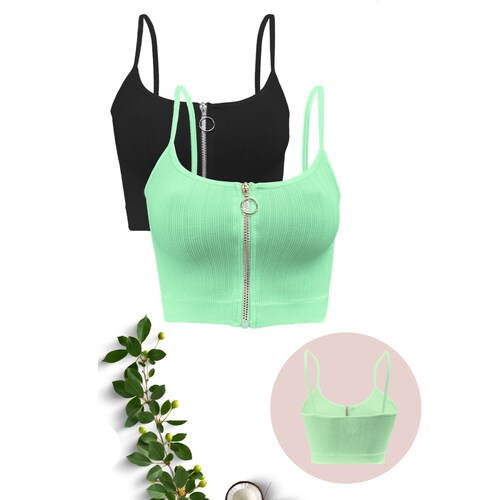 Pack de 2 Crop Top Dama Blusa Bralette Ombliguera De Cierre 