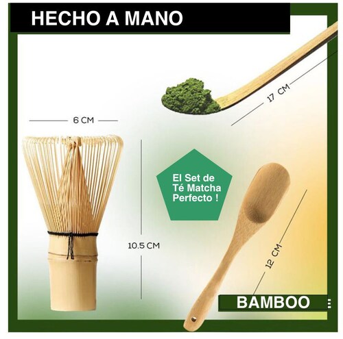 Kit Preparacion Matcha Te Verde Batidor Chasaku Bambu