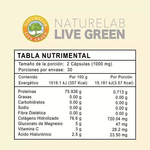 Colágeno Hidrolizado + Vitamina C - 60 Cápsulas - Naturelab Sin Sabor