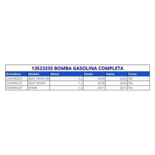 Bomba de gasolina completa para Chevrolet acdelco original Beat hatch back 2018-2020, Beat Sedan 2018-2020 y Spark 2011-2011