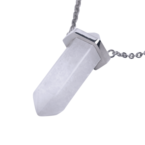 LuckyLy Collar para Mujer de Cuarzo Blanco , Cadena de Acero Inoxidable con Dije de Piedra Natural - Modelo Orly