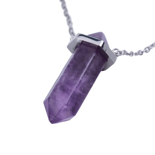 LuckyLy Collar para Mujer de Cuarzo Amatista , Cadena de Acero Inoxidable con Dije de Piedra Natural - Modelo Orly