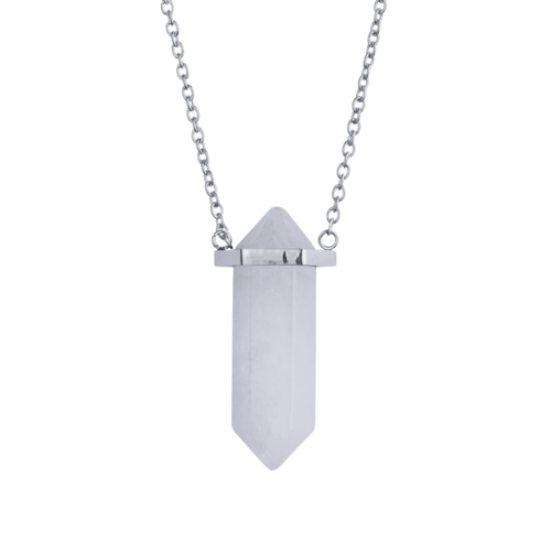 LuckyLy Collar para Mujer de Cuarzo Blanco , Cadena de Acero Inoxidable con Dije de Piedra Natural - Modelo Orly