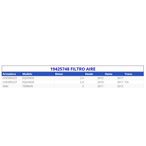 Filtro de aire ACDelco original para, Equinox 
