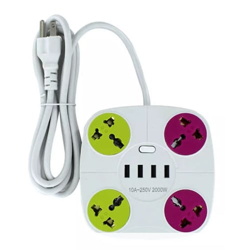 Extensión Multi Contacto, 4 Puertos Usb, 4 Contactos, Switch