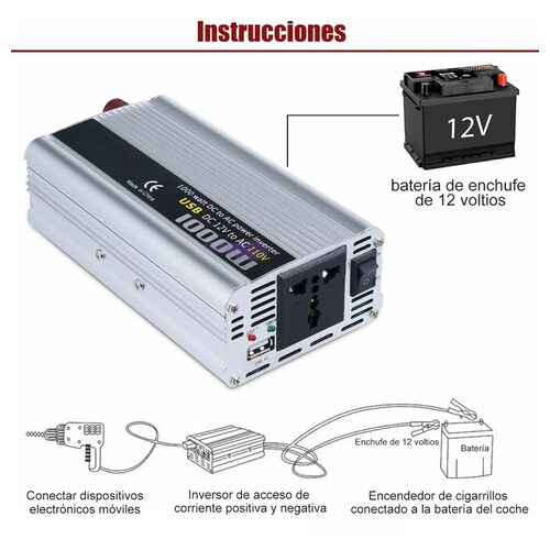 Convertidor De Corriente Auto Para Auto 1000w 12 A 110v
