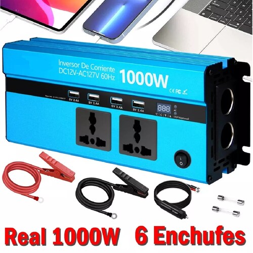 Inversor De Corriente Dual 1000w Con 4 Usb 12 Vcc A 110 Vca