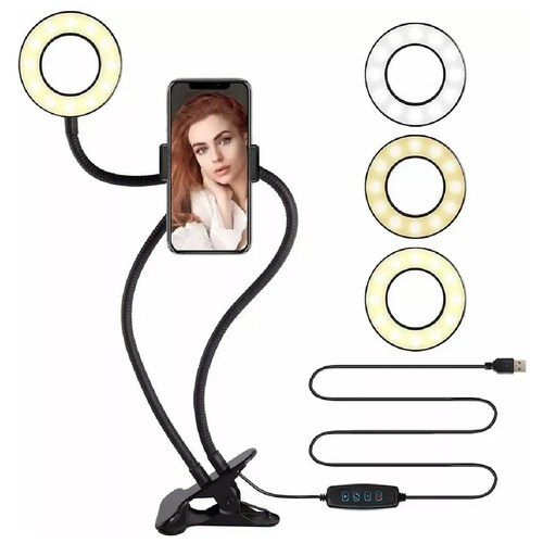 Aro De Luz Led Con Soporte De Pinza Para Celular Flexible