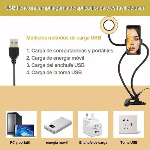 Aro De Luz Led Con Soporte De Pinza Para Celular Flexible