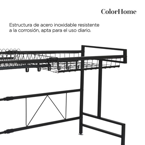 Escurridor De Platos Para Fregadero 2 Niveles De Metal Negro