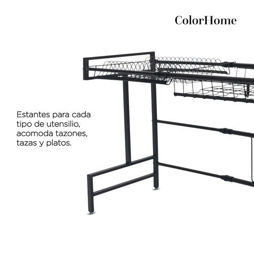 Escurridor Trastes Alto Fregadero 2 Niveles Acero Inoxidable Color Negro