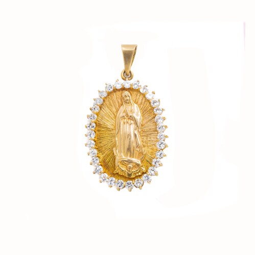Medalla Virgen de Guadalupe con Circonias Oro 14 Kilates..