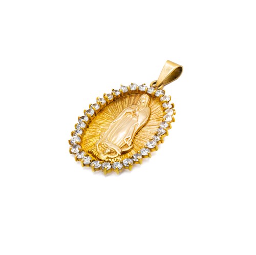 Medalla Virgen de Guadalupe con Circonias Oro 14 Kilates..