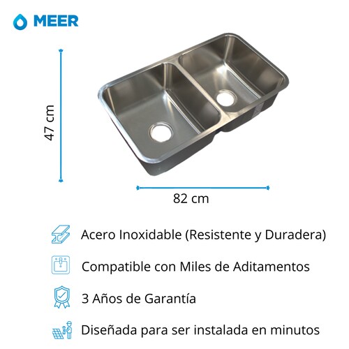 Tarja Doble En Acero Inox. Llave Monomando Y Kit Instalación (medidas de tarja 82 x 47 cm).