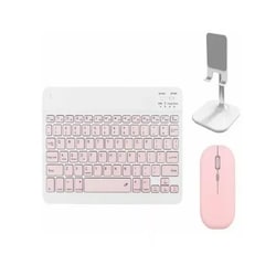 Kit De Teclado Ratón Bluetooth + Soporte Para Tableta Rosa