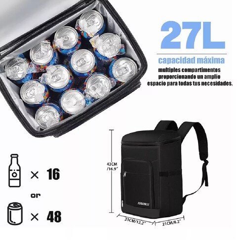  Mochila Hieleras Enfriador Bolsa Impermeable Portátil 27L