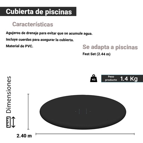 Cubierta De Alberca Circular 244 Cm Pvc Cobertor De Piscina