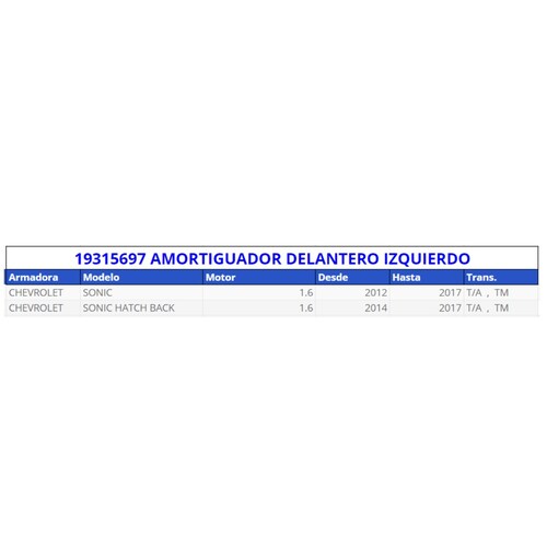 Amortiguador delantero izquierdo acdelco original para: Chevrolet Sonic 2012-2017