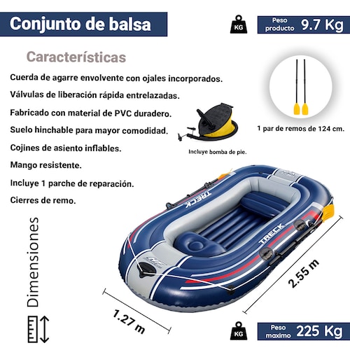 Bote Inflable Lancha Balsa Trek X2 Para 2 Personas Con Remos
