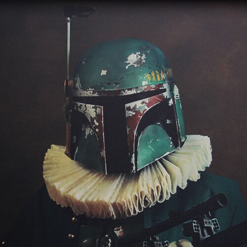 Cuadro mandalorian en tela con cuadro dorado